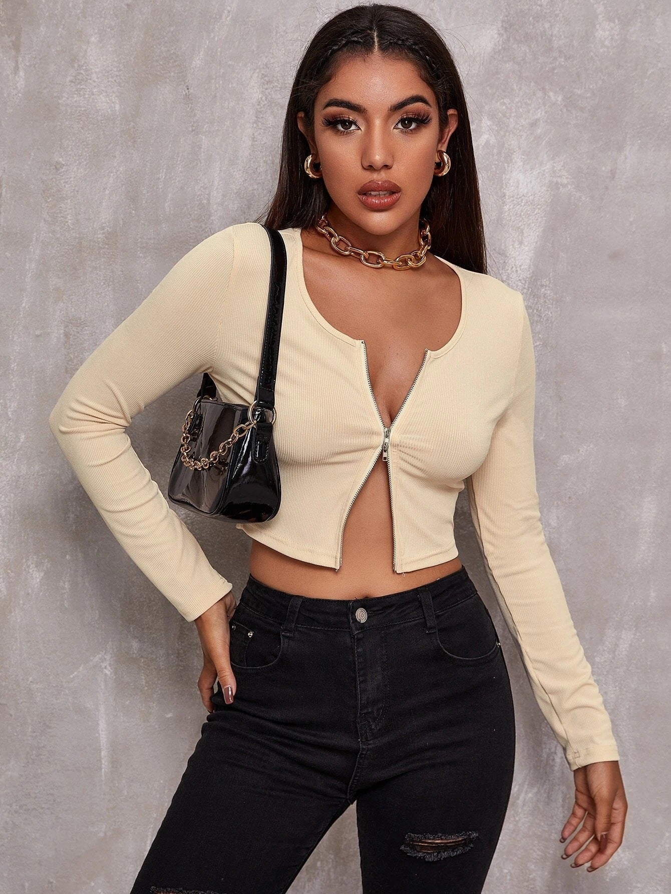 Sexy Front Zipper Top