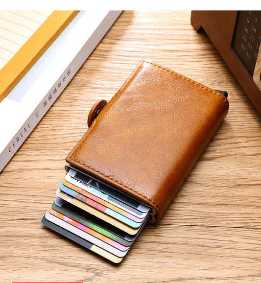 Horse Leather Men Mini Money Clip Credit Card ID Holder