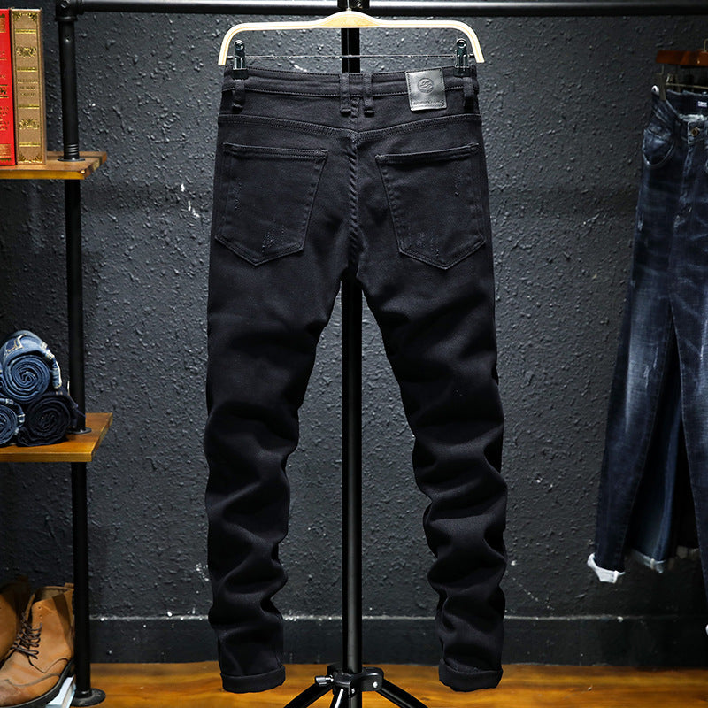 Pure Black Ripped Stretch Jeans for Men - Black Jeans for Men
