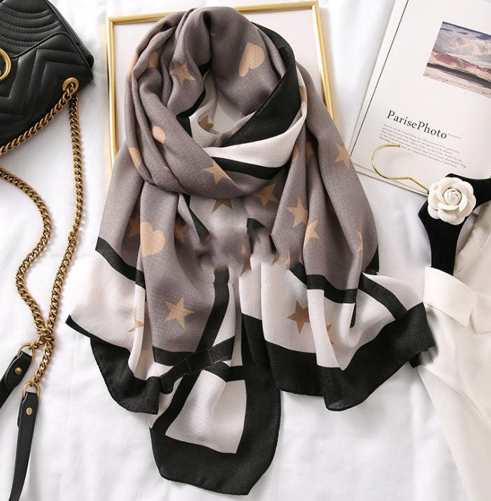 Men's And Women's Cotton Scarf Casual Print Long Gauze Scarf