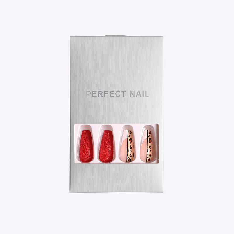 Bold Red Leopard Print Ballet False Nails – Fierce & Fashion-Forward!  Red Color Leopard Print Ballet False Nails - JumoShop