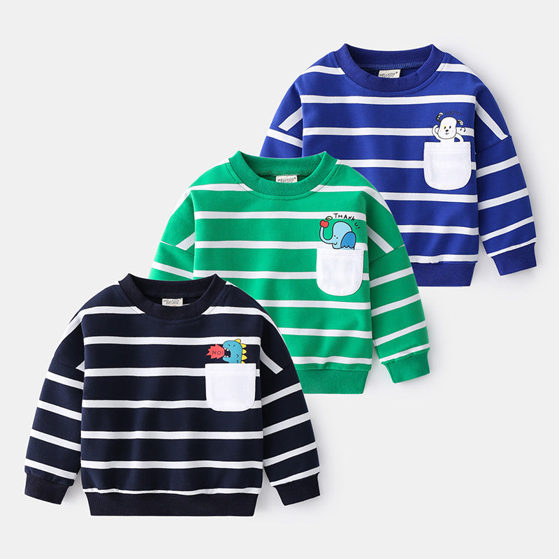 Boys Spring Striped Sweater - Casual Loose Round Neck Pullover Sweater Cotton
