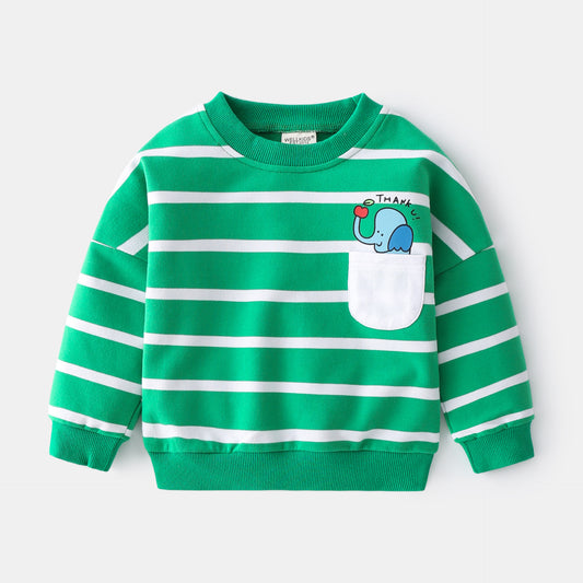 Boys Spring Striped Sweater - Casual Loose Round Neck Pullover Sweater Cotton