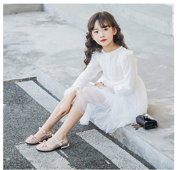 Flashy Crystal Leather Shoes with Pearls