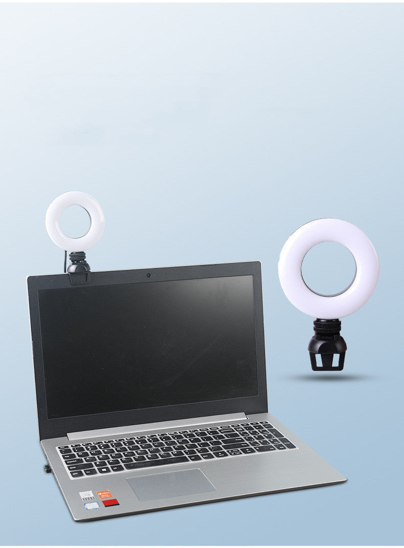 LED Selfie Light - Video Conference 4 Inch Fill Light Computer Live Ring Light With Phone Holder - JumoShop