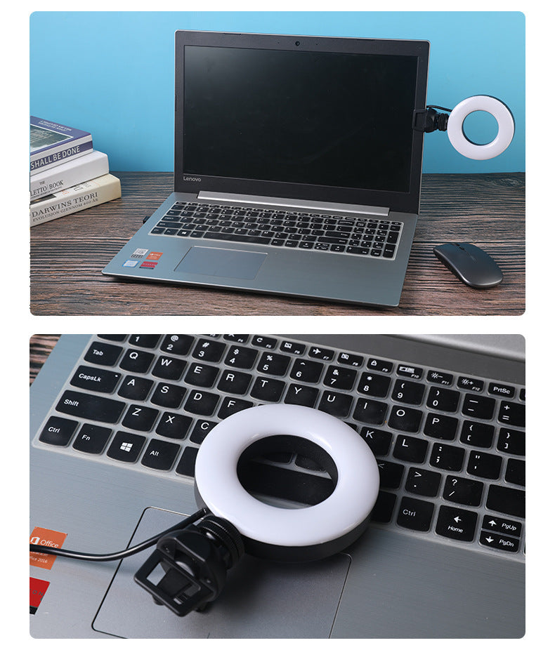 LED Selfie Light - Video Conference 4 Inch Fill Light Computer Live Ring Light With Phone Holder - JumoShop