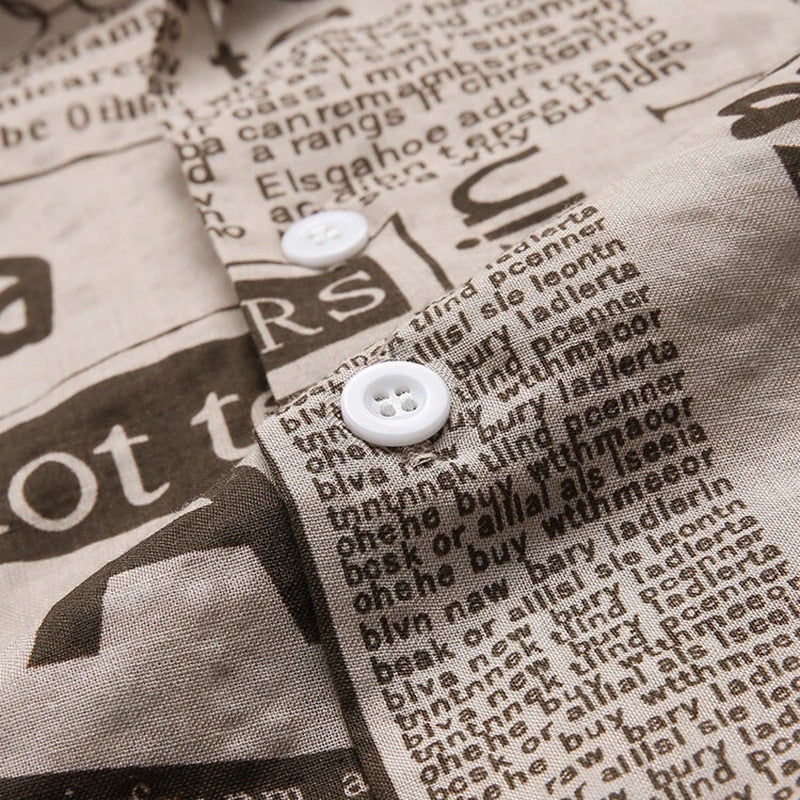 Men Vintage Shirts - Vintage Newspaper Print Hawaiian Shirt