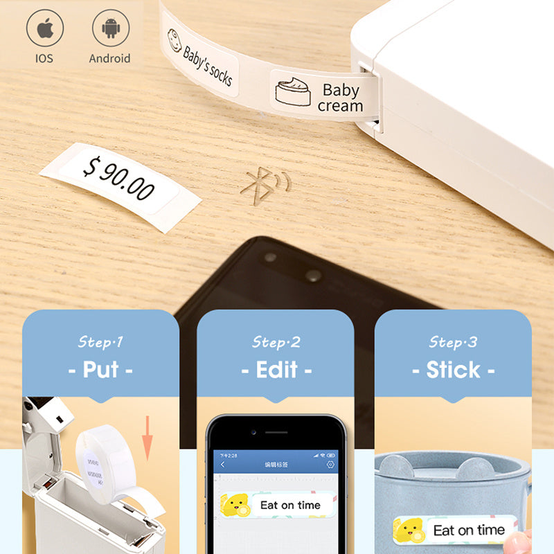 Label Printer - Home Thermosensitive Sticker Printer Portable Bluetooth Small