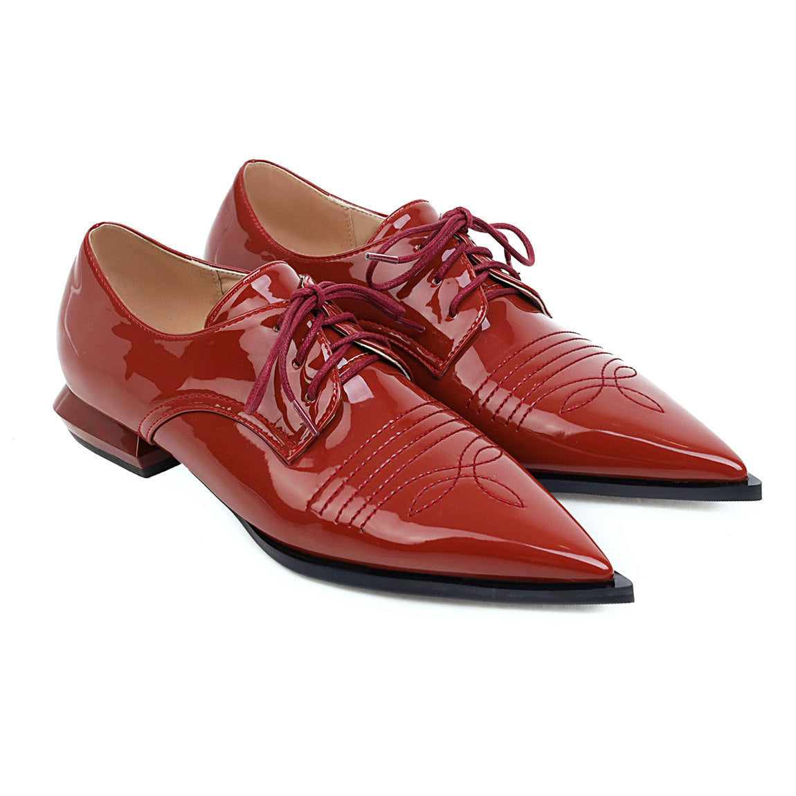 Low-Heeled Women's Shoes--  Fashionable Pointed Toe Front Lace-Up Single Shoe Trend