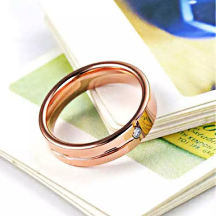 Classy Rose Gold Zircon Tungsten Steel Ring