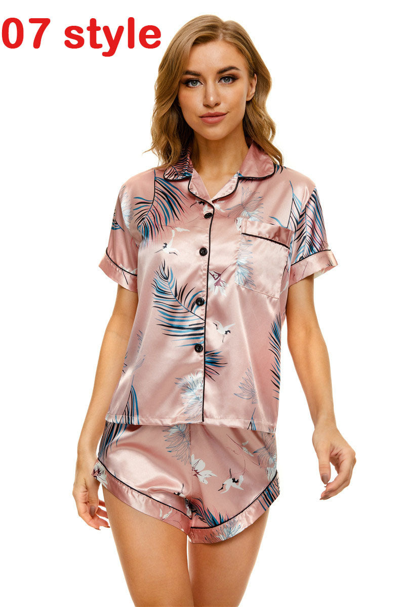 Summer Satin Women Pajamas  - V-Neck Stretch Lingerie Female Sleepwear Casual Shorts Set Loungewear Women