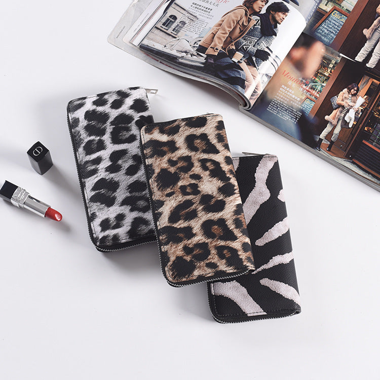Fashion Long Zipper Women Wallets - Bright Leather, Black and White Wallet Wallet Prismatic Bag Flower Corner Clutch Bag Purse
