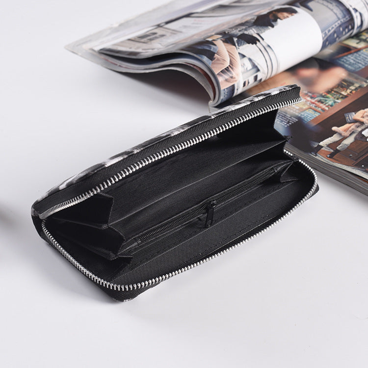 Fashion Long Zipper Women Wallets - Bright Leather, Black and White Wallet Wallet Prismatic Bag Flower Corner Clutch Bag Purse