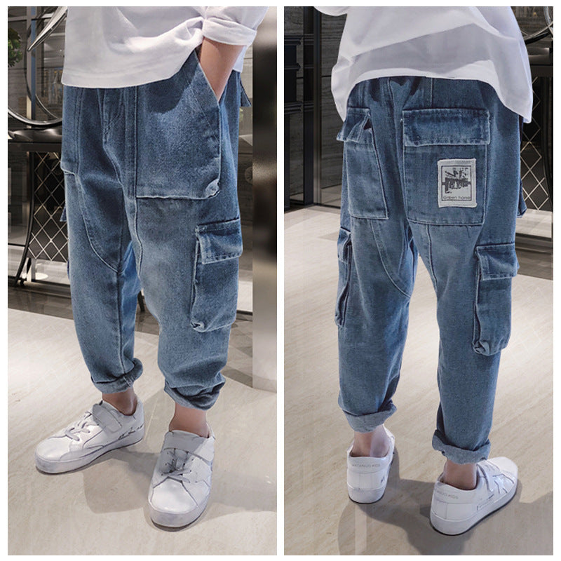 Big Kids Loose Harem Jeans - Big Kids Plus Fleece Padded Overalls