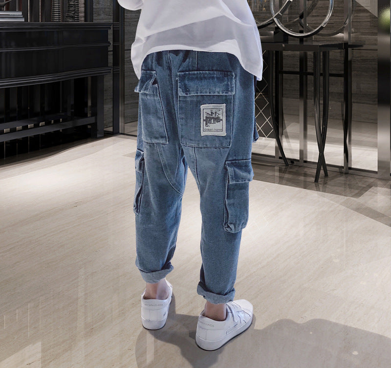 Big Kids Loose Harem Jeans - Big Kids Plus Fleece Padded Overalls
