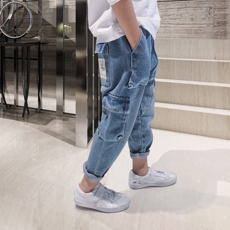 Big Kids Loose Harem Jeans - Big Kids Plus Fleece Padded Overalls