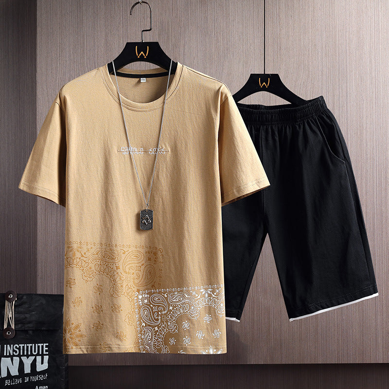 Sports Suit for Men - Men's Summer Cotton Short Sleeve T-Shirt Shorts Men's