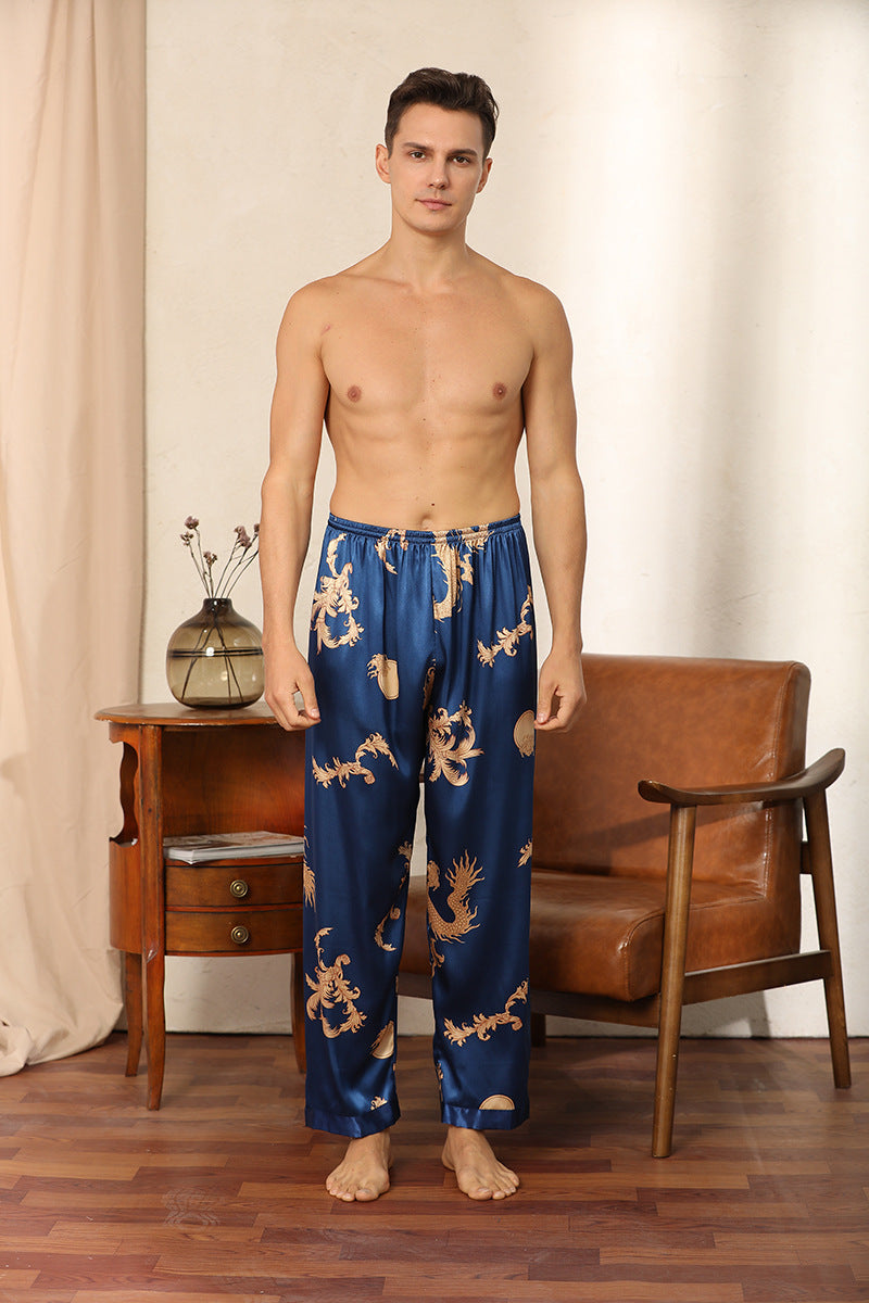 Luxury Silk Robe Pants -  Pajama Set Two-piece Imitate Silk Long-sleeved Pajamas Large Size Bathrobes Robe Sets For Men Clothing