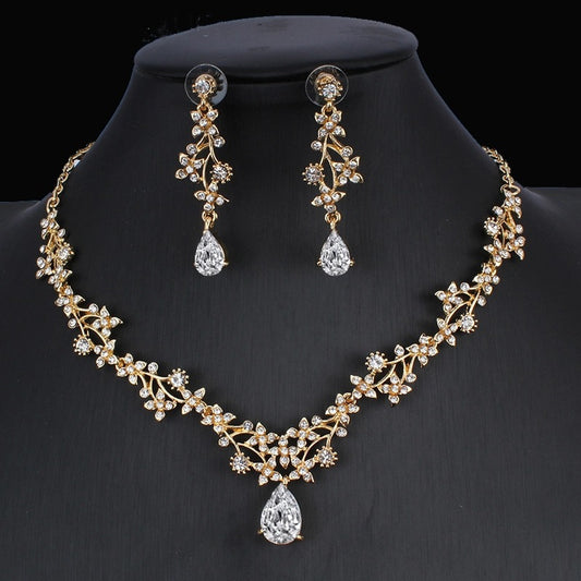 Elegant Golden Zircon Bridal Jewelry Set – A Touch of Luxury for Your Special Day! Golden Zircon Jewelry Set Bridal Necklace Earrings Wedding Two-piece Set - JumoShop