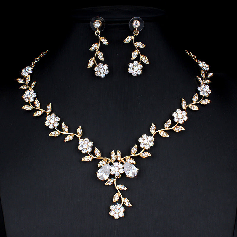 Elegant Golden Zircon Bridal Jewelry Set – A Touch of Luxury for Your Special Day! Golden Zircon Jewelry Set Bridal Necklace Earrings Wedding Two-piece Set - JumoShop