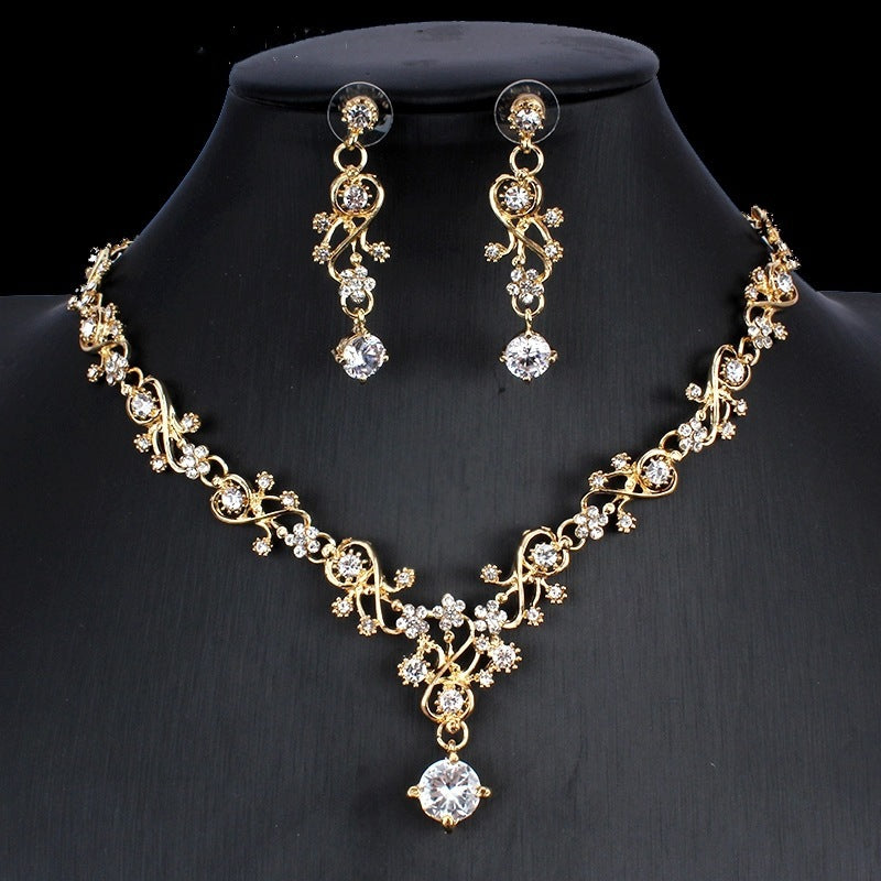 Elegant Golden Zircon Bridal Jewelry Set – A Touch of Luxury for Your Special Day! Golden Zircon Jewelry Set Bridal Necklace Earrings Wedding Two-piece Set - JumoShop