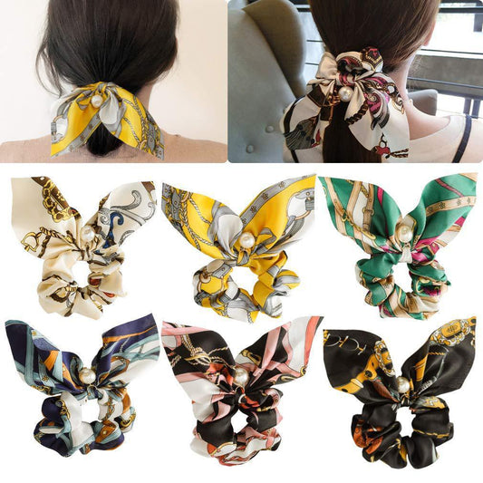 Pearl Pendant Large Intestine Ring Hair Band Women's Hair Knot Knotted Big Bow Hair Rope - JumoShop