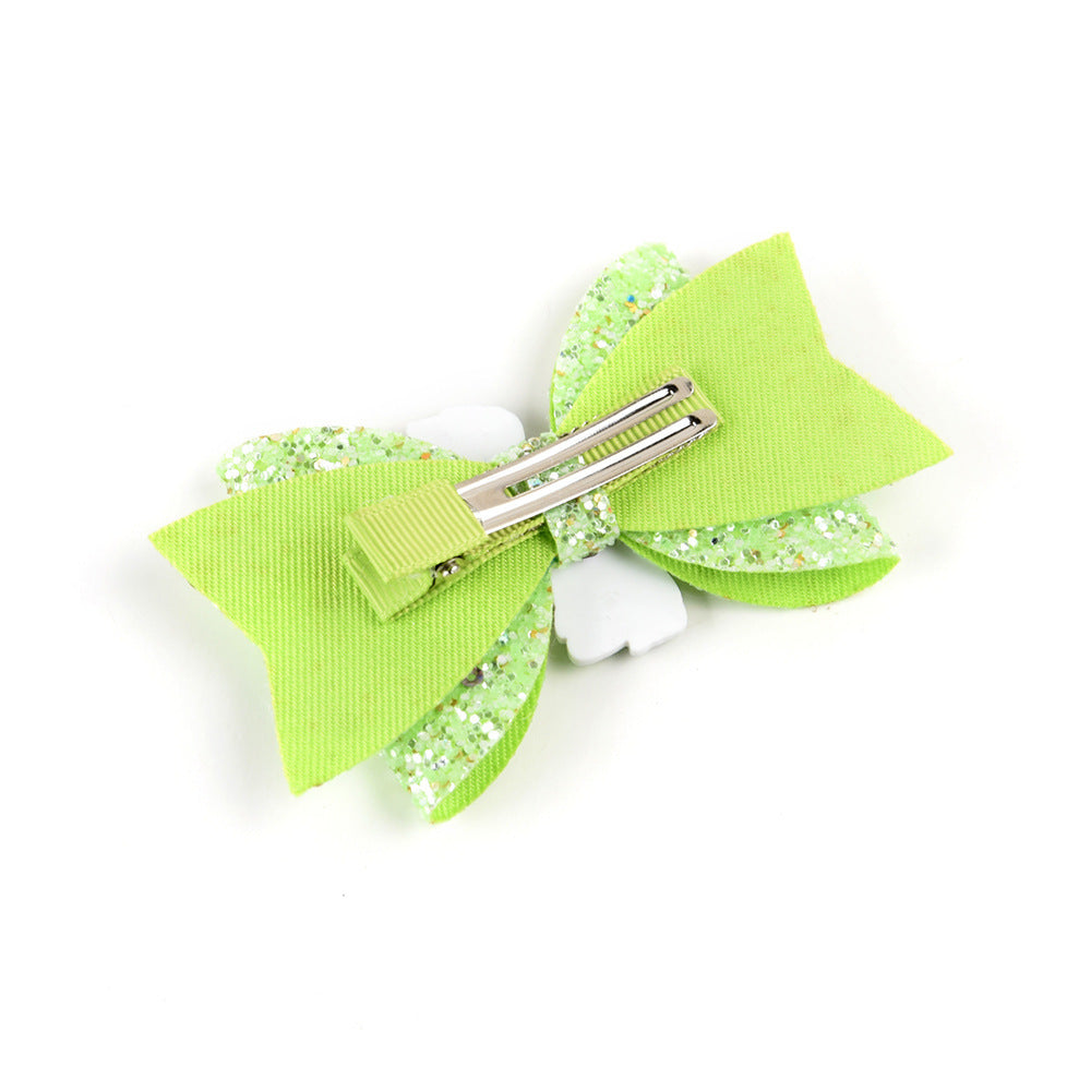 Bright Glitter Children Hair Clips - Kids Fairy Bow Princess Hairgrips / Flexible Hair Bow Headwear