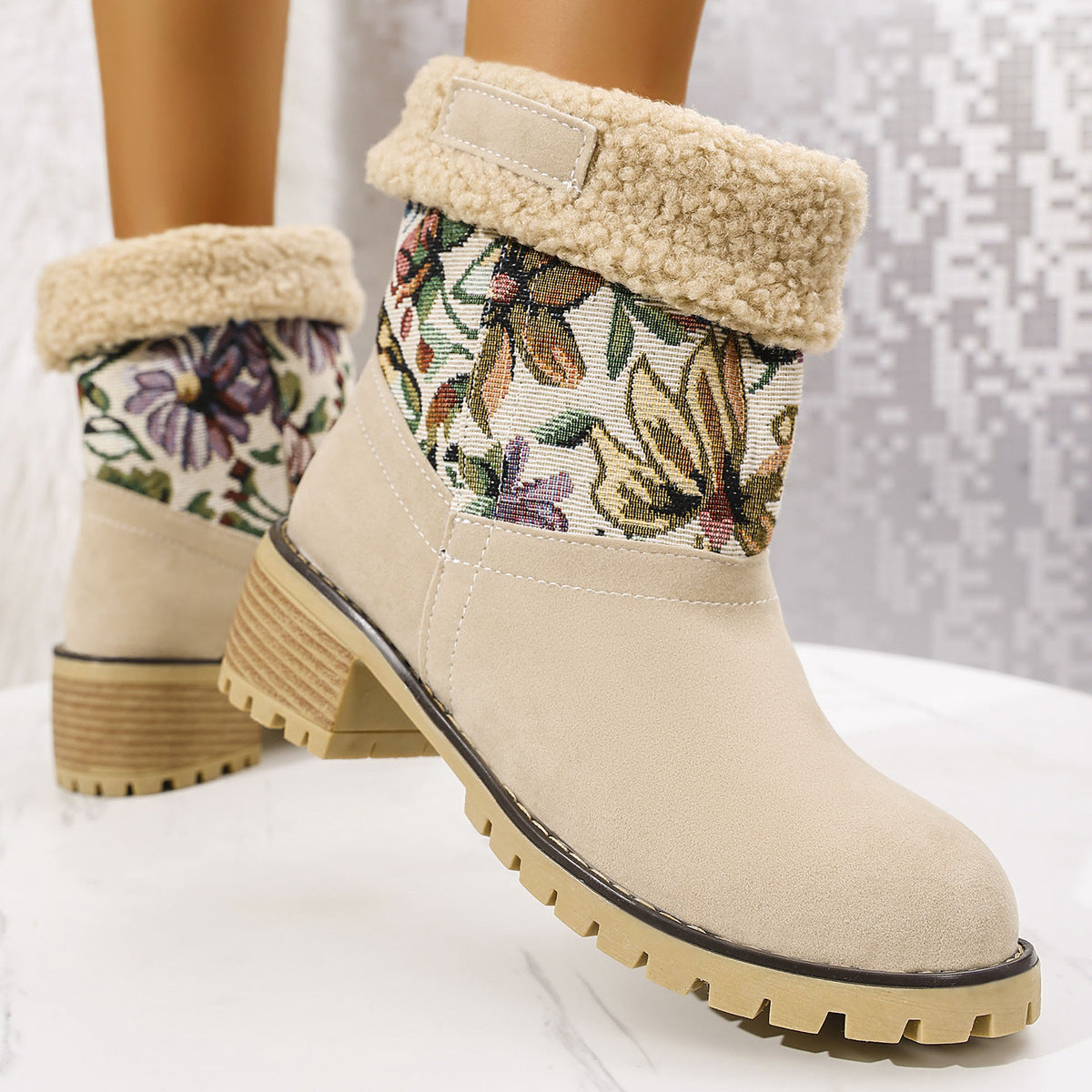 Flowers Embroidered Snow Boots For Women
