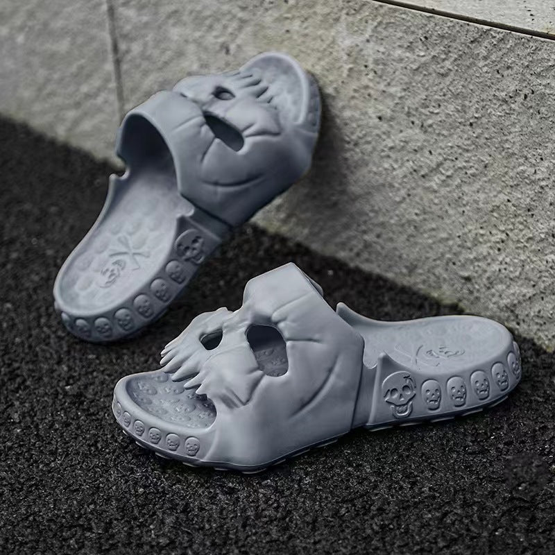 Personalized Skull Design - Halloween Slippers Bathroom Indoor Outdoor Funny Slides Beach Shoes