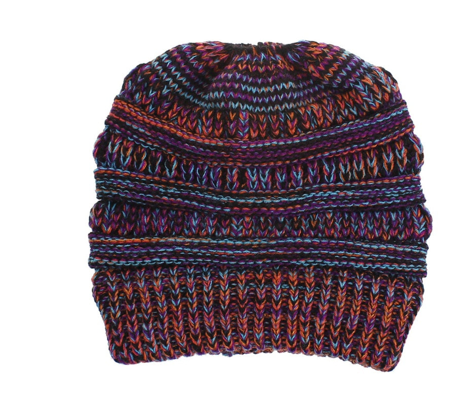 Mixed Color Knitted Wool Hat - Ladies Non-labeled Ponytail Hat