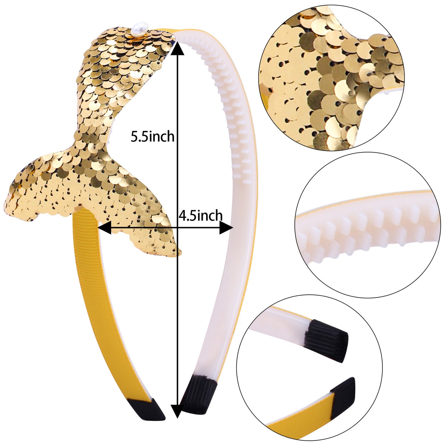 Sequined Hair Accessories - Mermaid Tail Flip Headband, Non-slip Manual Hairpin