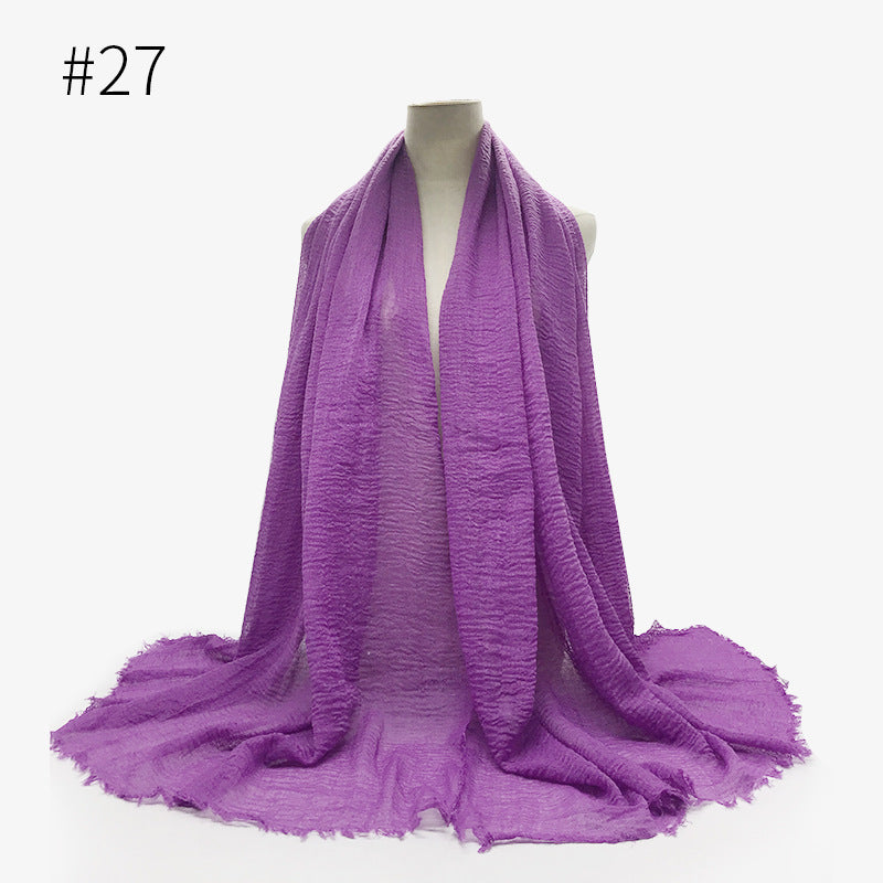 Bubble Plain Cotton fringe Scarf - Women Soft Solid Hijab Pashmina Wrap Hijab