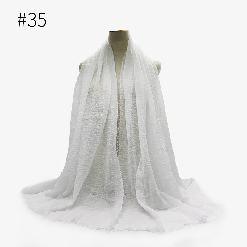 Bubble Plain Cotton fringe Scarf - Women Soft Solid Hijab Pashmina Wrap Hijab