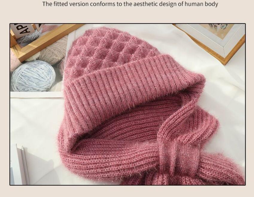 Women's Fleece-lined Scarf And Hat - Winter Warm Knitted Hat Scarf