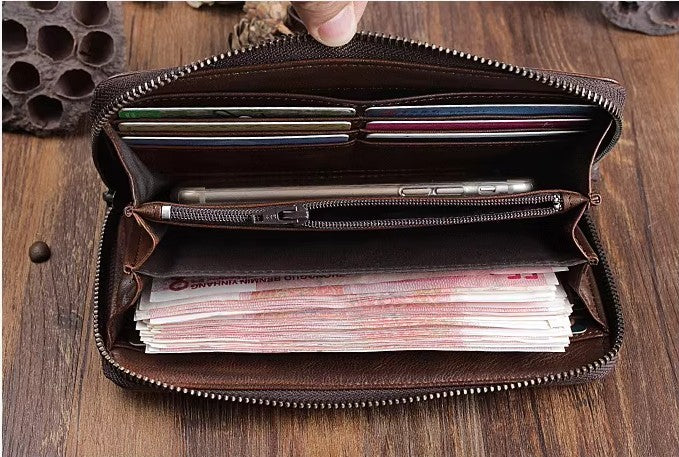 Men's Handmade Sheepskin Retro Long Wallet
