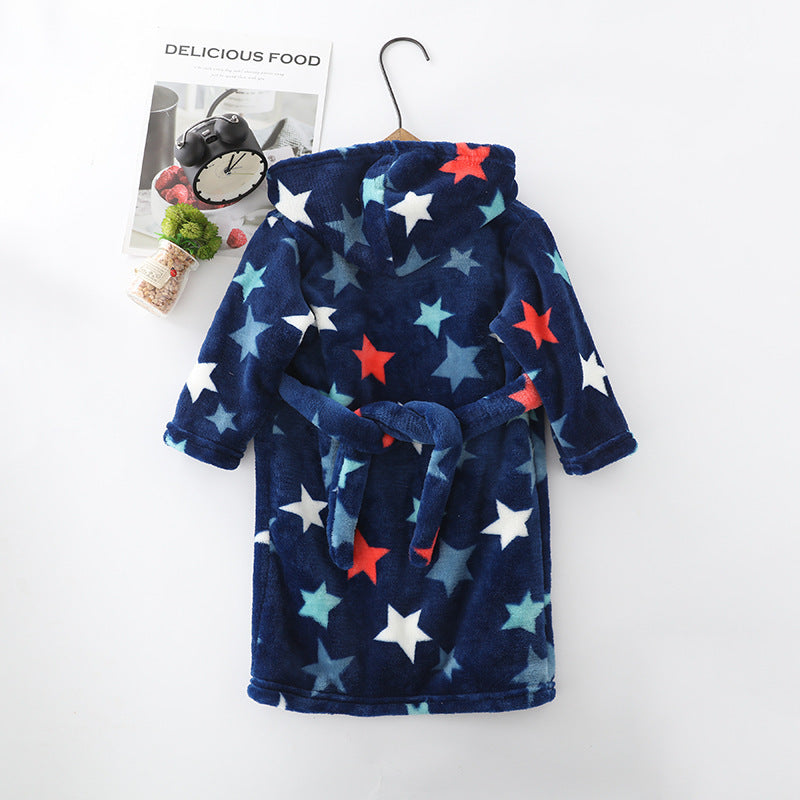 Children Hoodie Coral Velvet Night Robe - Children Flannel Clothing