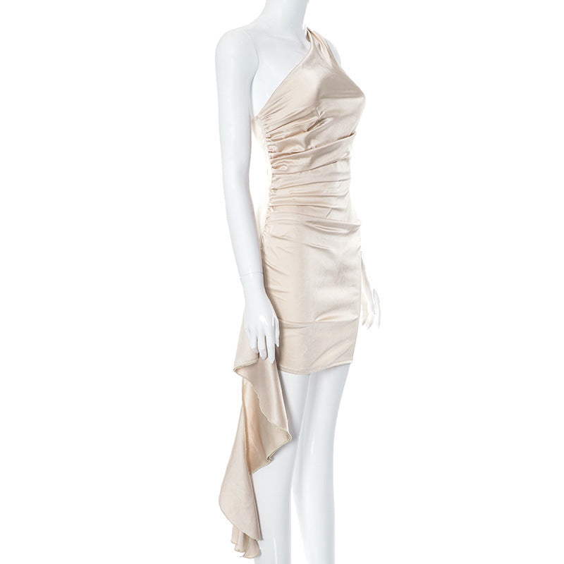 One-shoulder Sleeveless Mini Dress - Sexy Slim Backless Skirt Party