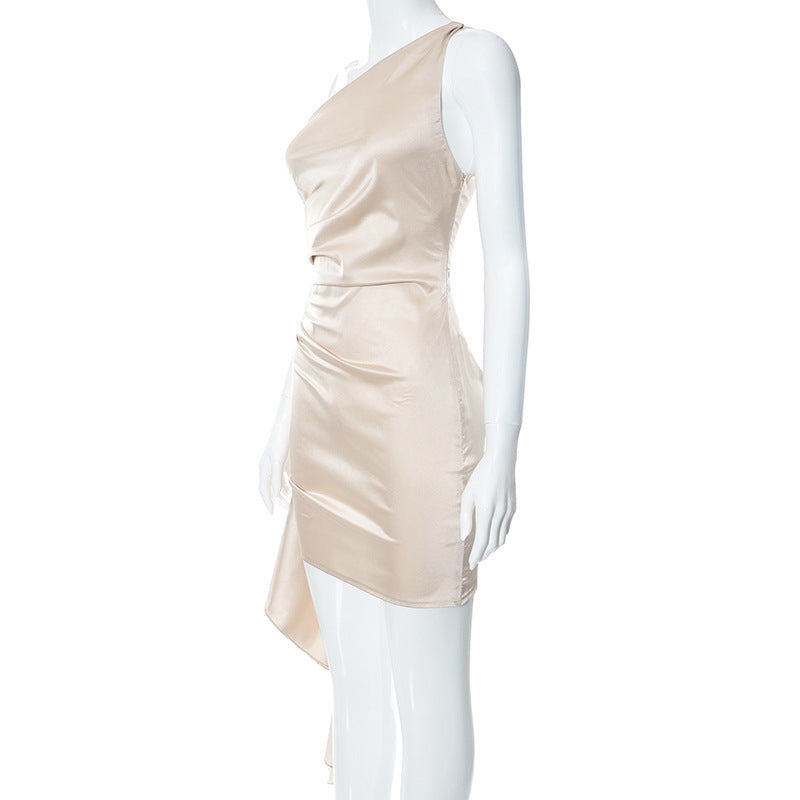 One-shoulder Sleeveless Mini Dress - Sexy Slim Backless Skirt Party