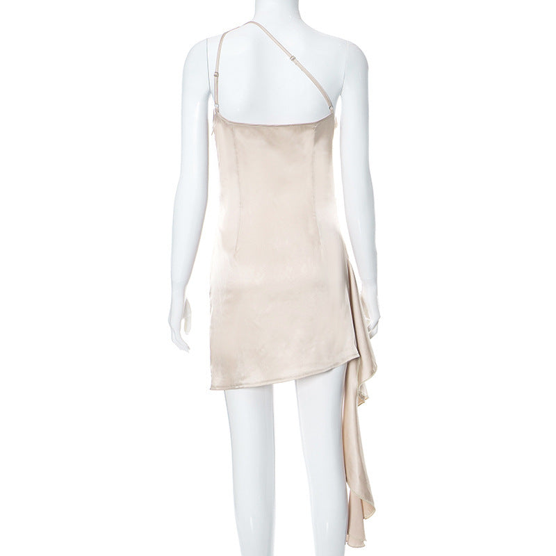 One-shoulder Sleeveless Mini Dress - Sexy Slim Backless Skirt Party