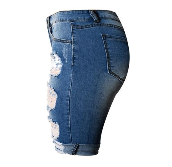 High Waist Roll-up Demin Shorts - Middle Pants Street Fashion