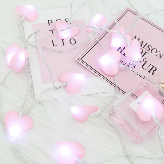 Led Lights -  Curtain Lights Fabric Peach Heart String Lights