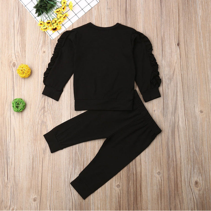 Adorable Ruffle Sleeve Baby Girl Outfit – Cozy & Stylish 2-Piece Set! Newborn Baby Boys Girls Ruffles Jumper Solid Long Sleeve Sweatshirt Tops Pants Infant Kids 2Pcs Outfits Clothes Set Fall Clothes - JumoShop