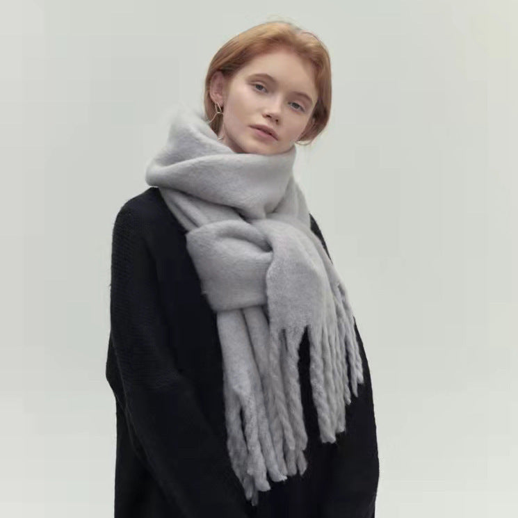 Winter Solid Color Scarf With Tassel - Versatile Warm Soft Long Scarf Women's Shawl