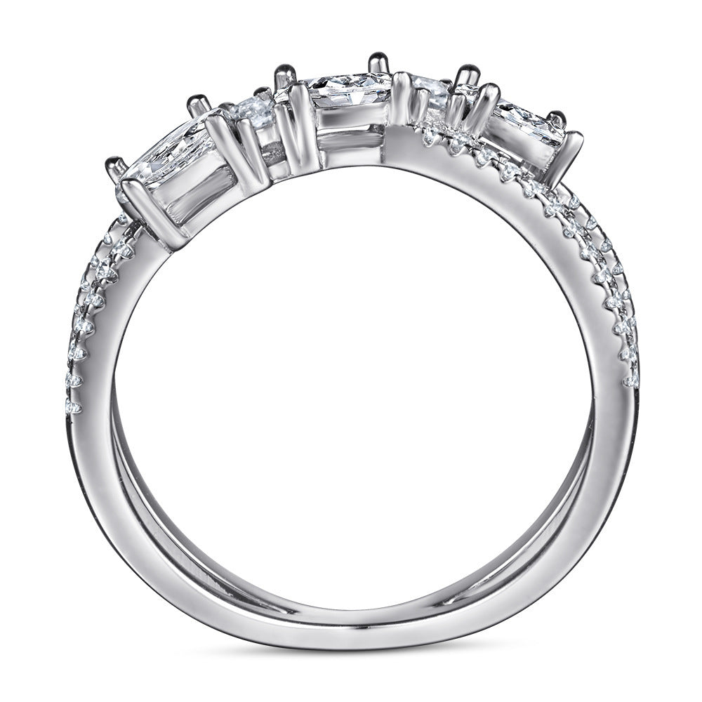 925 Silver Rotary Cross Denier Zircon  Ring - Women's Wedding Engagement Ring