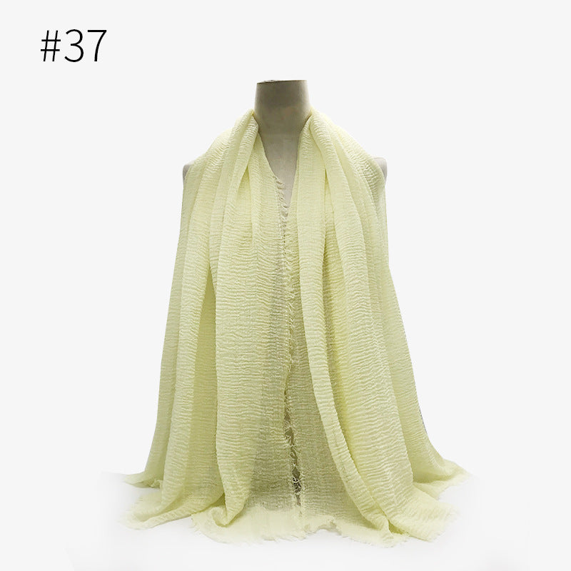 Bubble Plain Cotton fringe Scarf - Women Soft Solid Hijab Pashmina Wrap Hijab