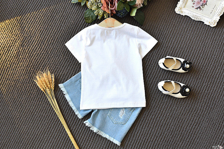Girls Two-Piece Summer Children's Clothing -  Girls Short-Sleeved T-shirt and Short