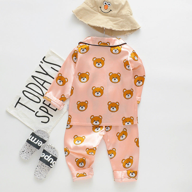 Long Sleeve Ice Silk Bear Pajamas Set - Pajamas For Boys and Girls