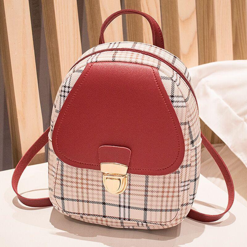Ladies Check Lock Small Backpack - One Shoulder Diagonal Handbag Coin Purse