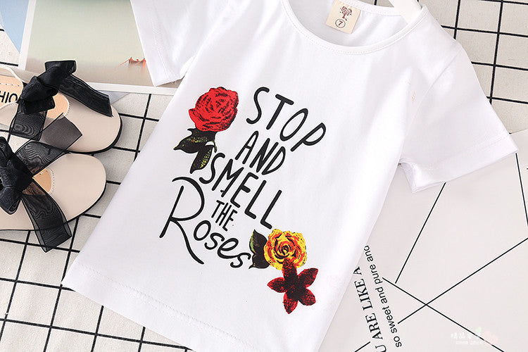 Kids White T-shirt Denim Skirt 2pcs Girls Suits