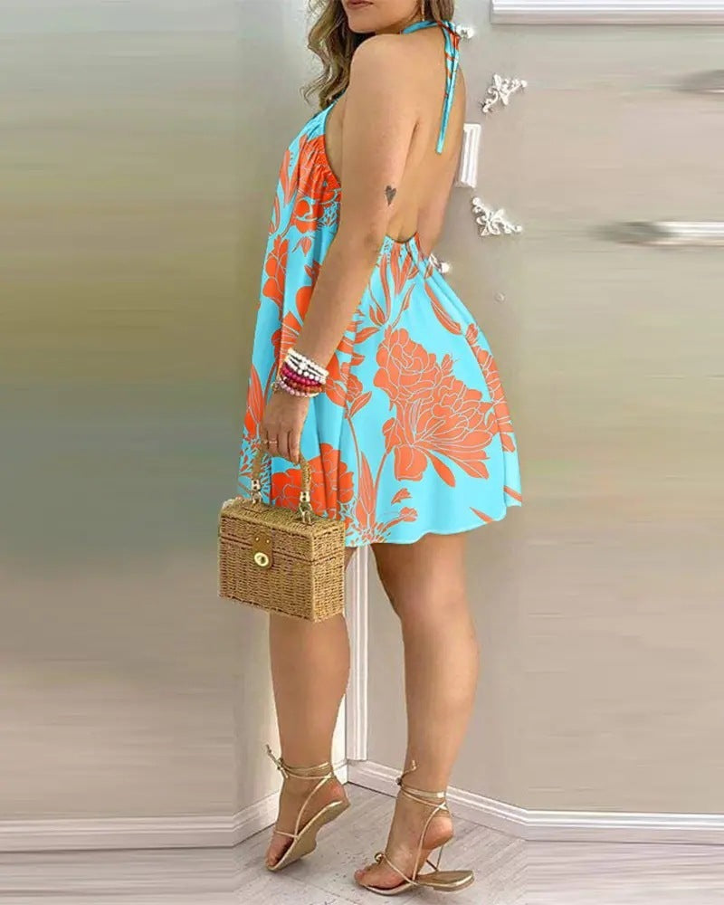 Printed Dress Summer Halter Neck Sleeveless Sexy Dresses